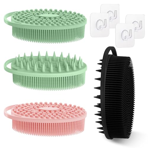 Soft Silicone Body Scrubber 4PCS, 2-in-1 Bath & Shampoo Brush with Dual-Side Usage, Hygienic Silicone Loofah Shower Scrubber for Gentle Exfoliating & Good Lathering(Black/Pink/Green*2) - color: 4 Color-c