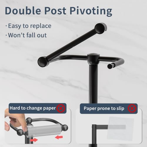 RARXTR Toilet Paper Holder Stand, Bathroom Free Standing Toilet Paper Stand with Modern Marble Base, Post Pivoting Toilet Paper Stand with Stainless Steel Tissue Rack, Rust-Proof & Heavy(Matte Black) - color: Matte Black, size: With Marble Base