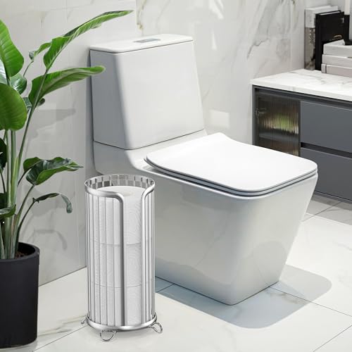 Toilet Paper Holder Stand, Freestanding Toilet Paper Storage,2 Pack,Silver | Waterproof Raised Feet,Rustproof,Fit 3 Mega Rolls,No Drilling No Assemble,Minimalistic Storage,Space-saving Renter Friendly - color: Silver, size: 2 Pack
