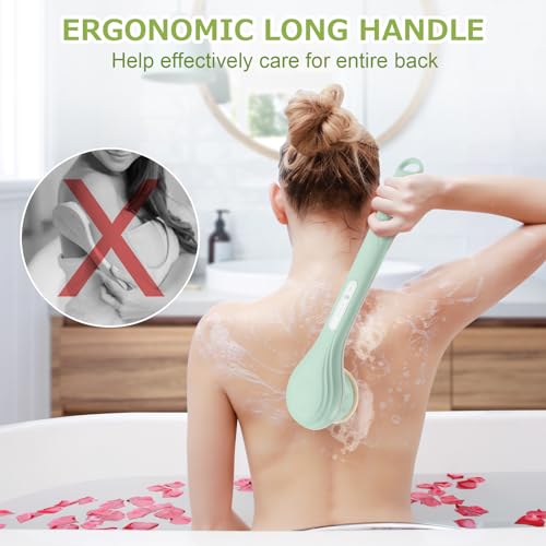 Electric Body Bath Brush, Rechargeable Back Scrubber for Shower, Long Handle Exfoliating Bath Brush for Shower, Lotion Applicator for Back, Silicone Body Scrubber with 6 Shower Brush Heads