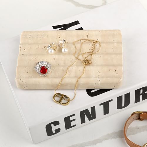 Karibiber Marble Soap Dish, Beige Travertine Bar Soap Holder Shower, Large Bathroom Soaps Saver, Easy Cleaning Natural Stone Sponge Holder for Kitchen Sink, Executive Jewelry Ring Tray - color: Travertino Romano