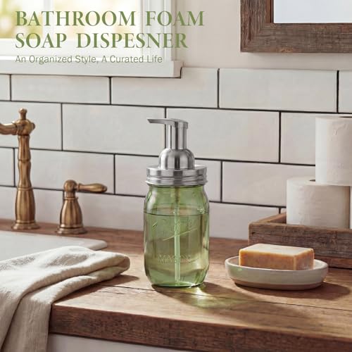 Amolliar Plastic Mason Jar Foaming Soap Dispenser Pump Lid, 16oz Foam Soap Dispenser with Cute Lables - Green Refillable Hand Soap Dispenser for Bathroom Kitchen Shower (2 Pack, Silver) - color: Silver
