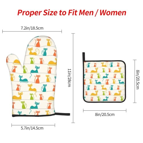 Mid Century Modern Cats Oven Mitts and Pot Holders Set Heat Resistant Cute Oven Gloves for BBQ Baking Grilling Cooks Kitchen Decor 3 Piece - color: Modern Cats