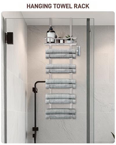 Aetyord Hanging Towel Racks for Bathroom No Drill - Over The Door 6-Tier Bath Towel Storage Organizer for Small Bathrooms-Back Door Large Tiered Towel Holder Hanger for Rolled Towels RV Camper Silver - color: Silver, size: 6 tier