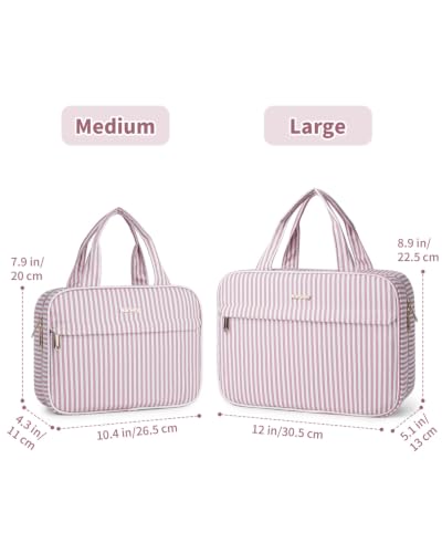 Narwey Striped Hanging Travel Toiletry Bag, Makeup Bag Organizer Make up Toiletries Bags for Full Size Essentials, Accessories, Brushes, Cosmetics (Dusty Pink Stripe, Large) - color: B-Dusty Pink Stripe, size: Large