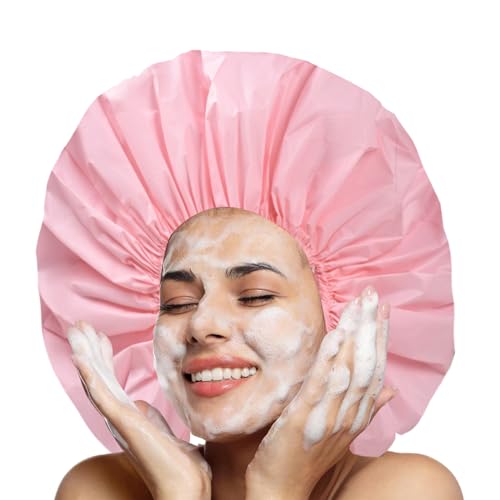 Extra Large Shower Cap 2 PCS Waterproof Shower Caps for Women, Super Jumbo Shower Cap, Reusable Super Large Bath Caps Hair Cap for Long Thick Curly Hair, Locs, Twist Braids - Black + Pink - color: Black + Pink