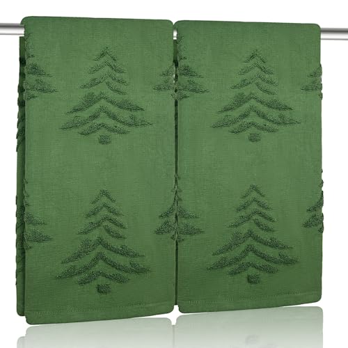 2 Pack Christmas tree Hand Towels 100% Cotton Jacquard holiday Kitchen dish Towels Retro Neutral Olive Green Bathroom Towels Set gift Seasonal Xmas Winter Bathroom Decor (Olive Green Christmas tree) - color: Olive Green Christmas Tree