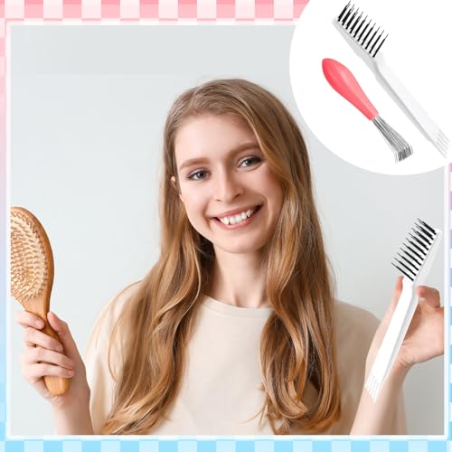 Boao 2 Pcs Hair Brush Cleaning Tool Set,2-in-1 Double Headed Hair Brush Comb,Metal Toothed Cleaner Dirt Remover, Portable Hairbrush Cleaner Tool for Removing Dust Home Salon Use(Pink and White) - color: Pink and White