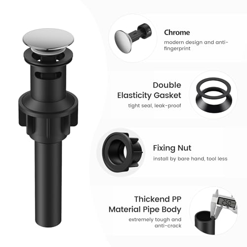 Bathroom Sink Drain with Overflow with Hair Catcher Anti-Clog Sink Strainer | Hurran Bathroom Sink Stopper for 1.65-1.9" Hole, Plastic Pop-up Drain for Bathroom Vanity Vessel Sink, Chrome, 2 Pack - color: Chrome X 2