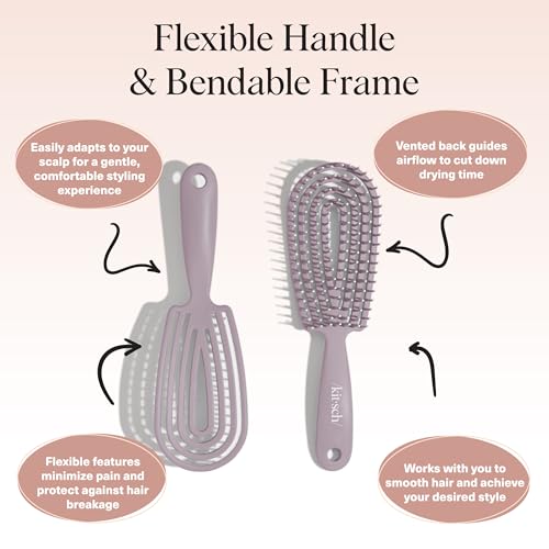 Kitsch Hair Brush Detangler – Flexi Flow Hair Brush for Women, Men & Kids | Detangling Brushes for Curly Hair with Bendable Frame, Bounce Curl Defining Brush for Wet or Dry Strands - Soft Violet - color: Soft Violet