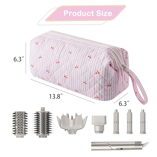 Large Quilted Hair Tools Travel Bag,Hair Styling Accessories Storage Case for Hair Dryer,Curling Iron,Flat Irons,Straightener and Attachments,Portable Organizer with Removable Dividers(19Cherry) - color: 19Cherry