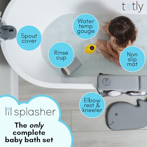6pcs Bath Kneeler and Elbow Rest pad Set - Complete Bathtime Kit with 2 Cushions, Rinse Cup, Spout Cover, Thermometer & Non-Slip Mat