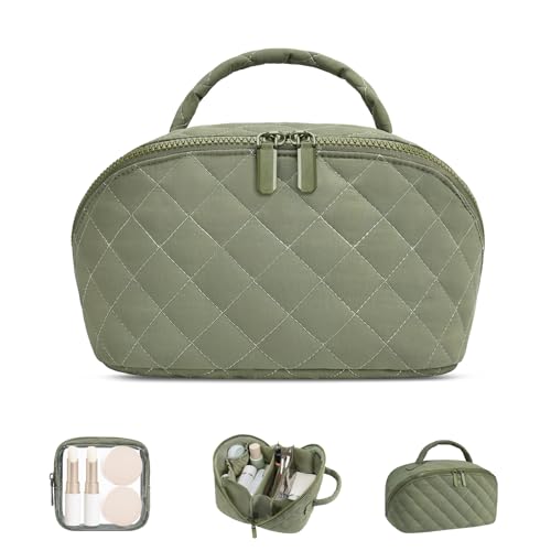 honitty Makeup Bag, Quilted Makeup Bag, Puffy Travel Make up Bags, Cosmetic Organizer Bag, Waterproof Toiletry Bag for Women - color: Green