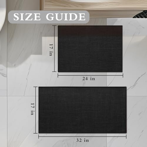 YIHOUSE Black Bathroom Rug Set, 2 Piece, 17"x24" + 17"x32", Non-Slip, Quick Dry, Machine Washable, Rustic Style - color: Black, size: 2 Piece (17"x24" + 17"x32")