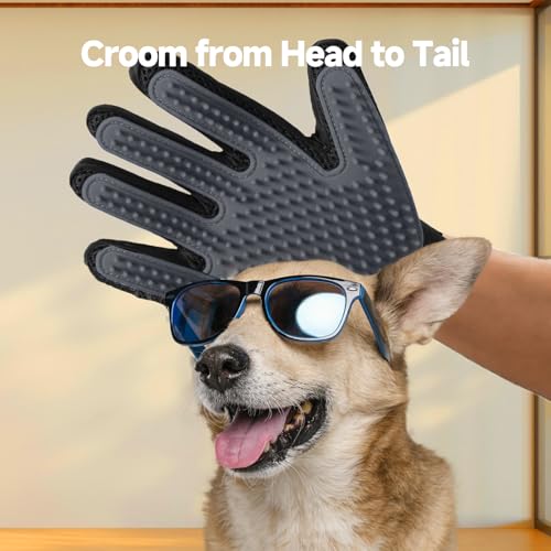 NVNAN Pet Hair Removal Glove for Dogs & Cats, 2-Pack Gray | 2-in-1 deshedding brush and massage mitt for shedding control, bathing and washing, safe for short or long hair pets - color: gray