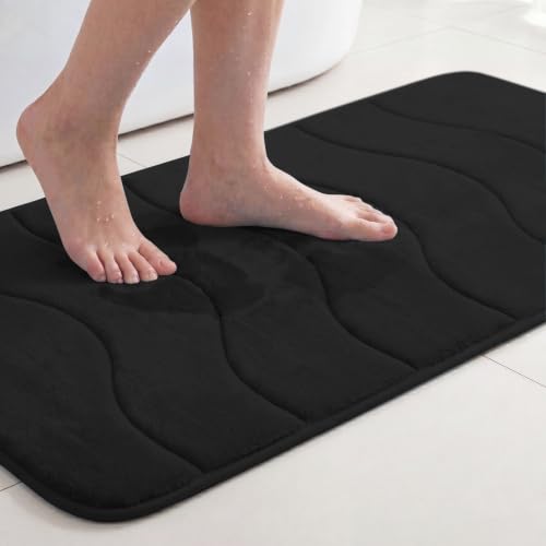 Flamingo P Memory Foam Bathroom Mat Rug Non Slip Bath Shower Mats,20x32,Black - color: Black Wavy Line, size: 32" X 20"