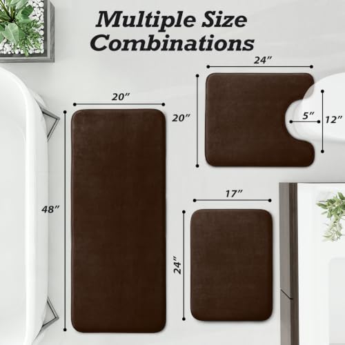 HUXMEYSON Bathroom Rugs Sets 3 Piece, Non-Slip & Quick Dry Bath Mat Set, Ultra Soft Velvet Bath Rugs for Bathroom, Toilet and Shower Floor, Brown - color: Brown, size: 17"x24"+20"x48"+U Shape 20"x24"