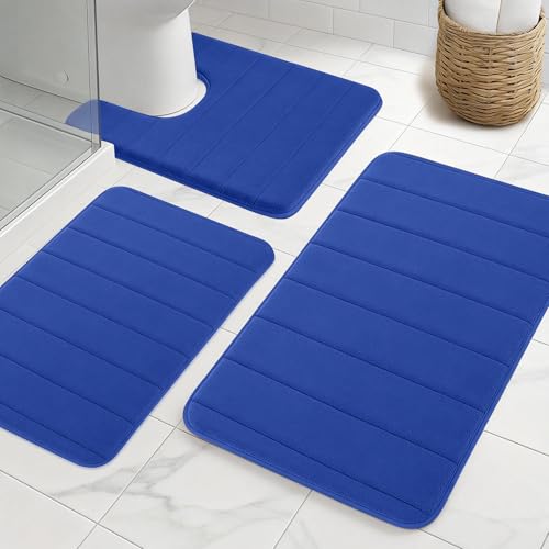 Bathroom Rugs Sets 3 Pieces Thicker Memory Foam Bath Mat with Non Slip Backing, Machine Wash, Dries Quickly, Ultra Soft Blue Bath Carpet with Toilet Rug for Bathroom,Kitchen,Tub - color: Blue, size: 31" X 19" + 23" X 15" + U19" X 15"