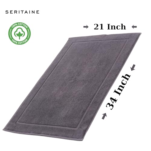 Turkish Cotton Bath Mat Set of 2-100% Turkish Cotton 21x34 inch Bathroom Floor Towel Mat (Not Rug) - Absorbent 900 GSM Hotel Spa Quality Floor Towels - Machine Washable Quick Dry - color: Anthracite (Zen Design)