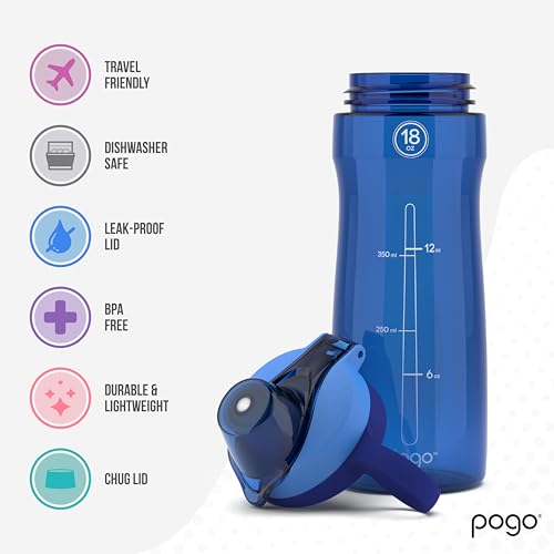Pogo BPA-Free Tritan Plastic Water Bottle with Chug Lid, 18 Oz, Blue - color: Blue, size: 18 Ounces