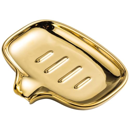 Multi-Color Ceramic Soap Dish for Kitchen or Bathroom, Easy to Clean, Self Draining Soap Holder, Keeps Soap Dry (Gold) - color: Gold