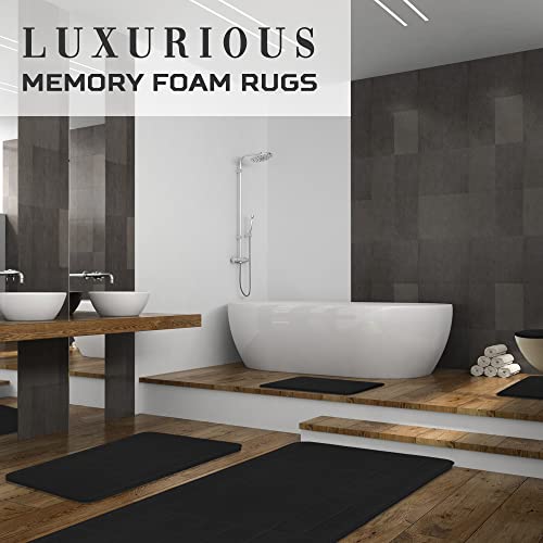 Bathroom Rug Set 5 Piece - Memory Foam Bathroom Mat Set, Soft and Comfortable, Non-Slip Thick Absorbent Bath Mats, Machine Washable, Black - color: Black/ Line
