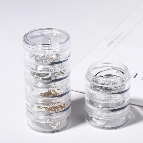 2pack Stackable Cosmetic Jars,7 Layer Clear Plastic Round Storage Jars 5G Multilayer Empty Cosmetic Jewelry Storage Box with Screw Cap Lid