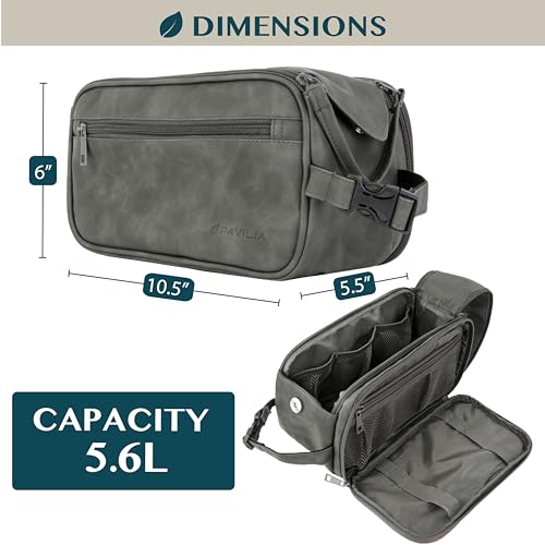 PAVILIA Toiletry Bag for Men, Travel Essentials Shaving Dopp Kit, Mens Travel Bag Toiletries Organizer Case for Grooming, PU Leather Water Resistant Cosmetic Bag Pouch (Dark Grey) - color: Gray, size: Large (10.5x5.5x6)