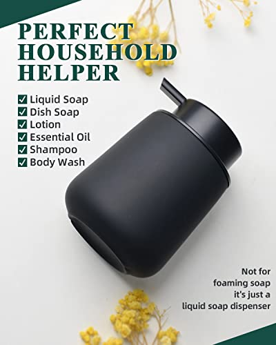BosilunLife Black Soap Dispenser - Ceramic Dish Soap Dispenser for Bathroom 12ounce Refillable Liquid Hand Dispenser for Essential Oil, Lotion Dispenser with Pump (Rubber Paint) - color: Rubber Black
