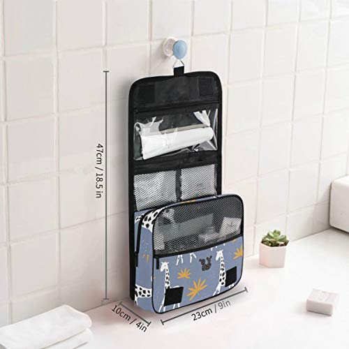 senya Hanging Travel Toiletry Bag Kit Makeup Case Cosmetics Organizer for Men Women - color: Cute Giraffe Tropical Leaves