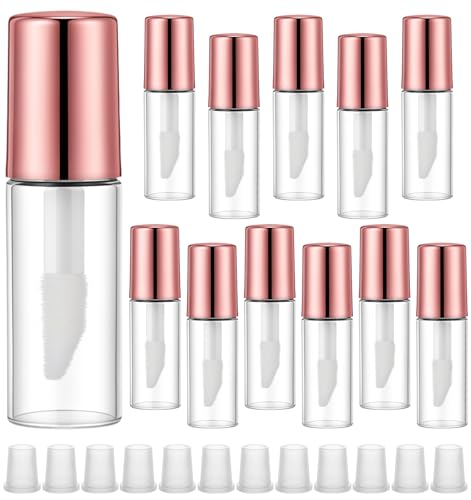 12 Pcs Mini Empty Lip Gloss Containers, Clear 1.2ml Refillable Lip Gloss Tubes with Rubber Insert & Brush, Portable Plastic Lip Balm Bottles for Samples, Travel & DIY Cosmetics