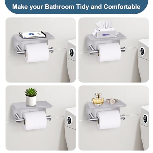 Brushed Nickel Bathroom Hardware Set, 5 Pieces Towel Bar Bathroom Accessories, Upgraded Toilet Paper Holder with Shelf Set, 23.6 Inch Towel Rack Towel Holder for Bathroom Wall - color: Brushed Nickel, size: 5 Pieces B