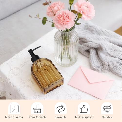 Elegant Amber Glass Soap Dispenser with Black Pump | 400ML Modern Bathroom & Kitchen Dispenser for Hand Soaps, Lotions, Essential Oils - color: Amber