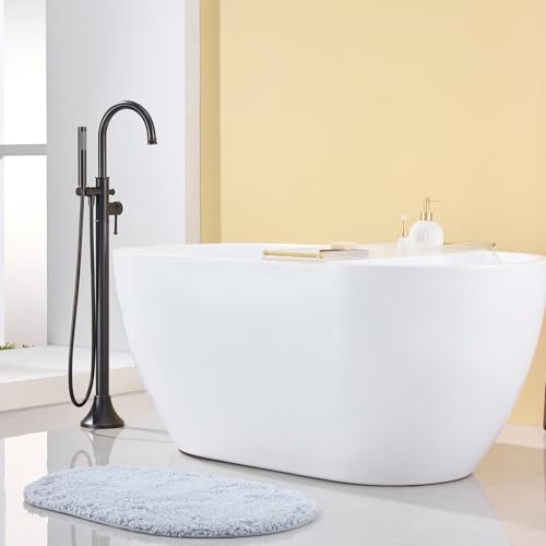 Wowkk Free Standing Tub Faucet Oil Rubbed Bronze Freestanding Bathtub Faucet Floor Mount Brass Bathroom Tub Filler with Hand Shower - color: Oil Rubbed Bronze, style: Modern