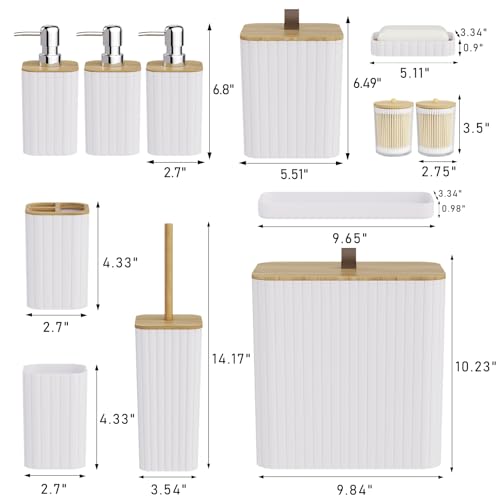 Bathroom Accessory Set - White Bathroom Set, 12PC Bathroom Accessories Set, White Bathroom Accessories Set, Mini Trash Can, Toilet Brush, Trash Can & Soap Dispenser - size: Bathroom Set, style: White