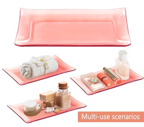 Haturi Bathroom Accessories Set, 4 Pcs Pink Glass Bathroom Accessories Sets Complete w/Lotion Soap Dispenser, Toothbrush Holder, Apothecary Jar, Vanity Tray, Bathroom Decor, Gift for Home Apartment - style: Pink