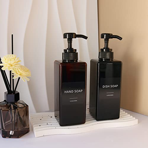 Black Soap Dispenser with Waterproof Labels, Thickened Plastic Hand Soap Dispenser for Bathroom, Kitchen Dish Washing Liquid Bottles, Shampoo and Conditioner Bottles with Funnel (16oz 2Pack Black) - color: 2 Black