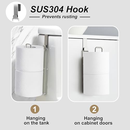Toilet Paper Holder with Storage Extra 4 Roll Tissue, Over The Tank Toilet Paper Roll Holder Wall Mount, Brushed Nickel and Chrome Tissue Holder for Bathroom, RV Toilet Paper Holder with Shelf, 2Pcs - color: Silver, 2pcs, 8.67in