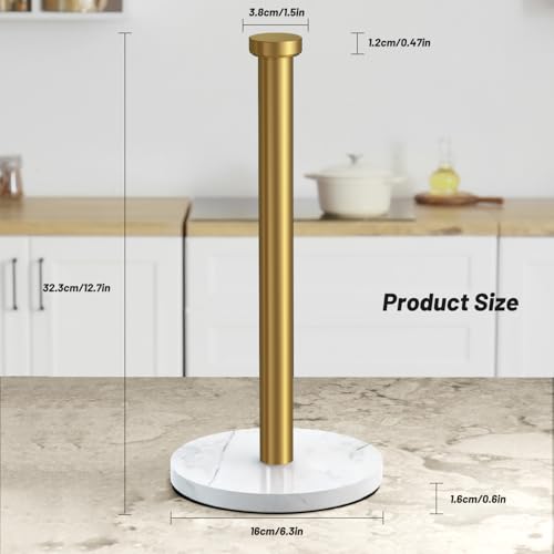 VEHHE Marble Paper Towel Holder for Kitchen Countertop, Standing Paper Towel Stand with Weighted Base & EVA Non-Slip Pad, for Bathroom or Kitchen (Gold) - color: Marble Base | Gold