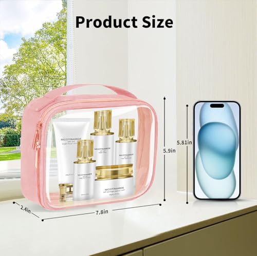 TSA Approved Travel Toiletry Bag,2 Pack Clear Makeup Bags with Handles,Quart Size Clear Cosmetic Bags for Traveling Women,Men,Carry on Airport Airline Compliant Bag,Pink - color: Pink, size: 2 Pack, Medium