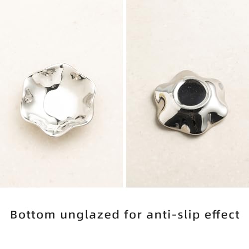 Ceramic Lotus Leaf Trinket Dish, Ring Holder for Jewelry | Keeps earrings, necklaces, keys, and keepsakes handy on vanities or nightstands, a sweet gift for moms, sisters, and friends - color: Electroplated silver