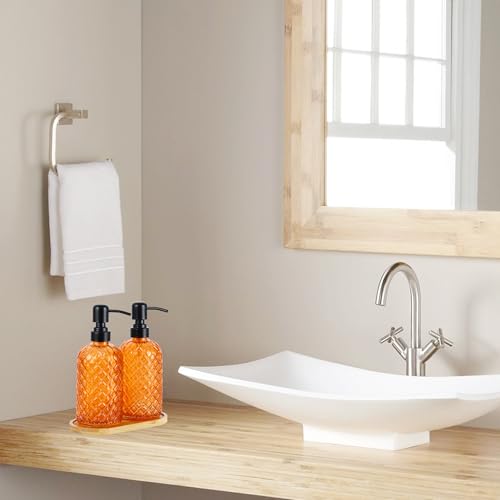 12Oz Glass Soap Dispenser with 304 Black Rustproof Stainless-Steel Pump, Refillable Glass Soap Dispenser for Kitchen, Bathroom, Farmhouse (2pack& Tray) - color: Orange-2pack& Tray