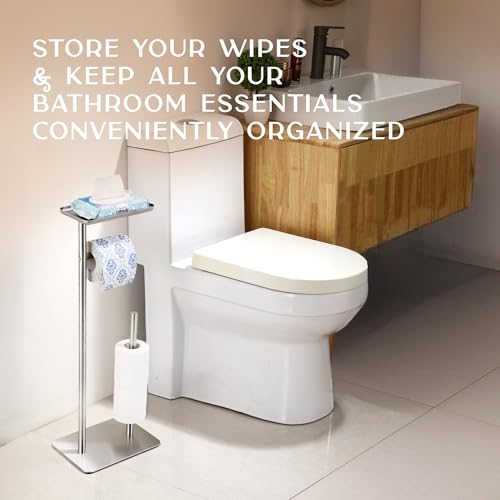 Day Moon™ - Toilet Paper Holder - Modern Roll Holder for Bathroom - 1 Pack - Free Standing - with Shelf, Brushed Nickel - color: Brushed Nickel