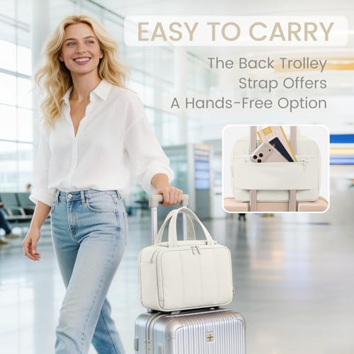 Travel Makeup Bag,Puffy Toiletry Bag for Women,Cosmetic Travel Bag Lightweight,Toiletries Organizer with Trolley Sleeve,White - color: White