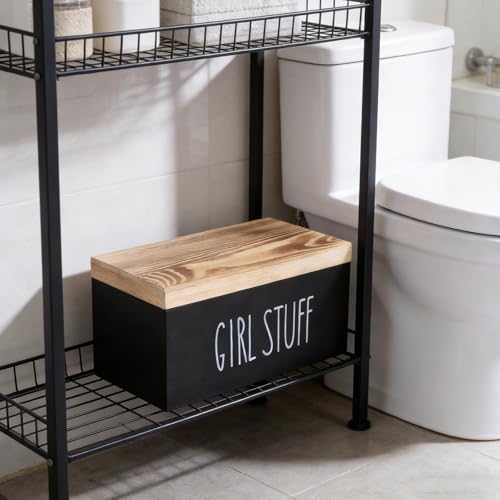 Bathroom Tampon Holder, Wooden Box With Lid, Covered Tray Organizer, Feminine Hygiene Storage Caddy for Countertop Vanity, Rustic Farmhouse Decor, Discreet Feminine Product Organizer for Guest Bath