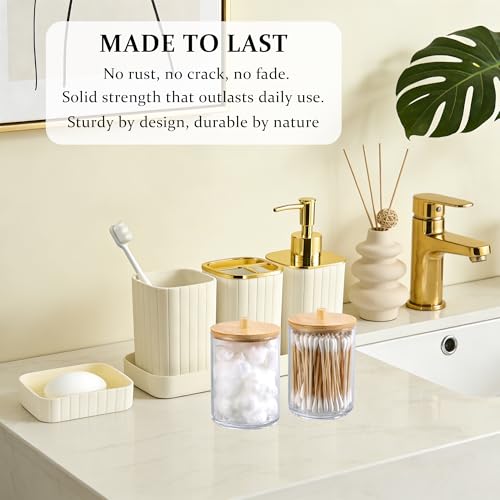 Bathroom Accessories Set-9PC Set, Complete Bathroom Decor & Home Decor, Bathroom Set with Toilet Brush, Trash Can, Soap Dispenser,Modern Home Bath(Beige, Bath Set) - color: Beige&gold, size: 9-Piece Bath Set