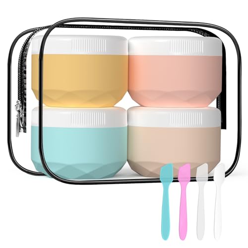 Travel Containers for Toiletries, 4-Pack TSA Approved Silicone Jars (1oz) - BPA Free Leakproof Cosmetic Containers for Creams, Lotion, Skincare & Makeup with Bonus Waterproof Bag - color: Cream, size: 30ML