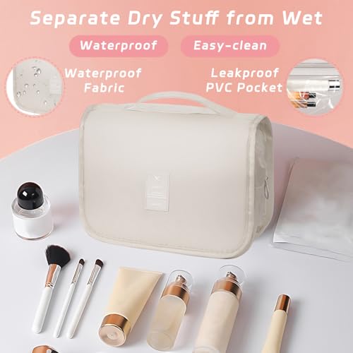 Toiletry Bag Travel Bag with Hanging Hook, Waterproof Capacity Hanging Multifunctional Makeup Bag for Toiletries, Portable Cosmetic Bag Travel Organizer for Women and Men(Beige) - color: A3-Beige