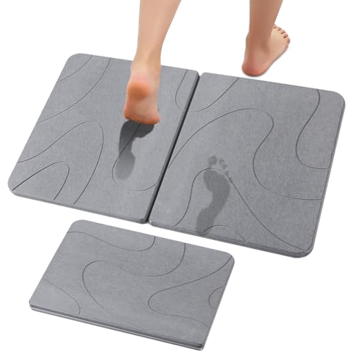 Stone Bath Mat, Foldable Non-Slip Stone Bath Mats for Bathroom 24"x16", Absorbent Quick Dry Diatomaceous Earth Bath Mat, Magic Stone Dish Drying Mat for Kitchen Counter, Pet & Plant - color: Grey Lines