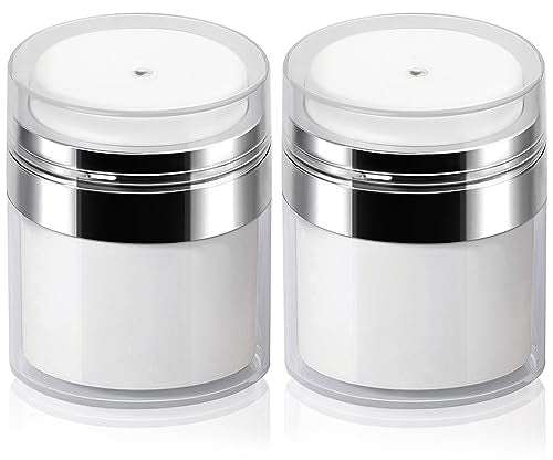 2Pack 15ml Airless Pump Jar - 0.5 Oz Moisturizer Pump Dispenser, Travel Lotion Container Vacuum Bottle for Skincare, Thick Moisturizer - size: 0.5 Ounces, style: 2 JARS